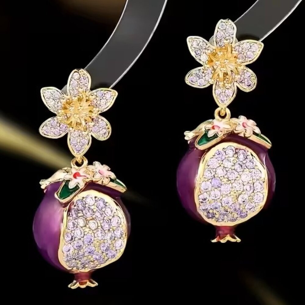 Purple Pomegranate Flower Earrings 925 Silver Z7